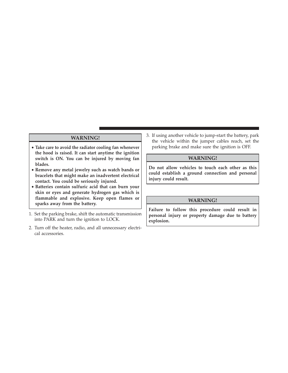 Jump-starting procedure | Dodge 2013 Grand Caravan User Manual | Page 566 / 663