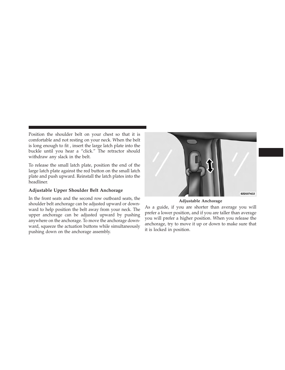 Adjustable upper shoulder belt anchorage | Dodge 2013 Grand Caravan User Manual | Page 65 / 663