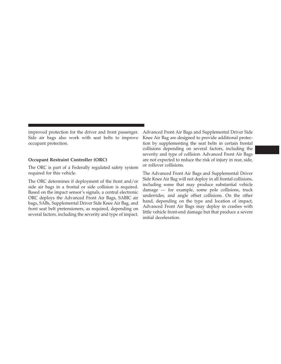 Air bag deployment sensors and controls, Occupant restraint controller (orc) | Dodge 2013 Grand Caravan User Manual | Page 81 / 663