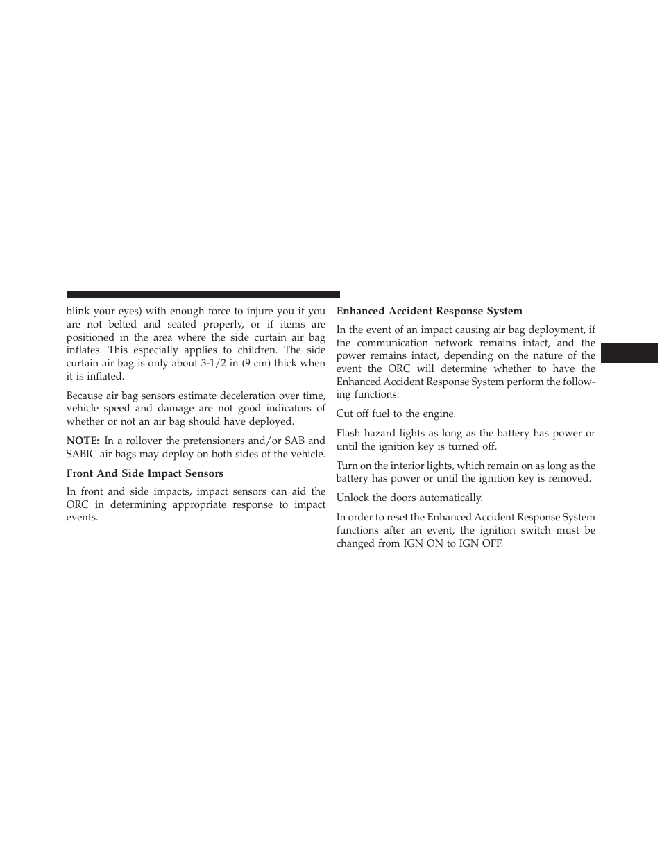 Front and side impact sensors, Enhanced accident response system | Dodge 2013 Grand Caravan User Manual | Page 85 / 663