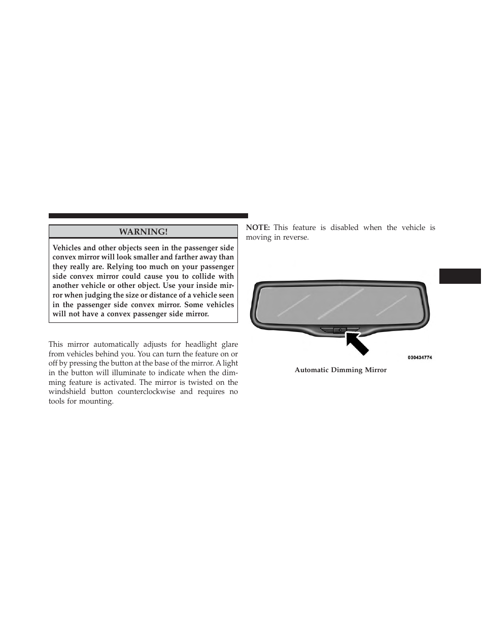 Automatic dimming mirror — if equipped | Dodge 2013 Durango User Manual | Page 125 / 697