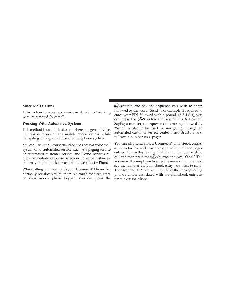 Voice mail calling, Working with automated systems | Dodge 2013 Durango User Manual | Page 152 / 697