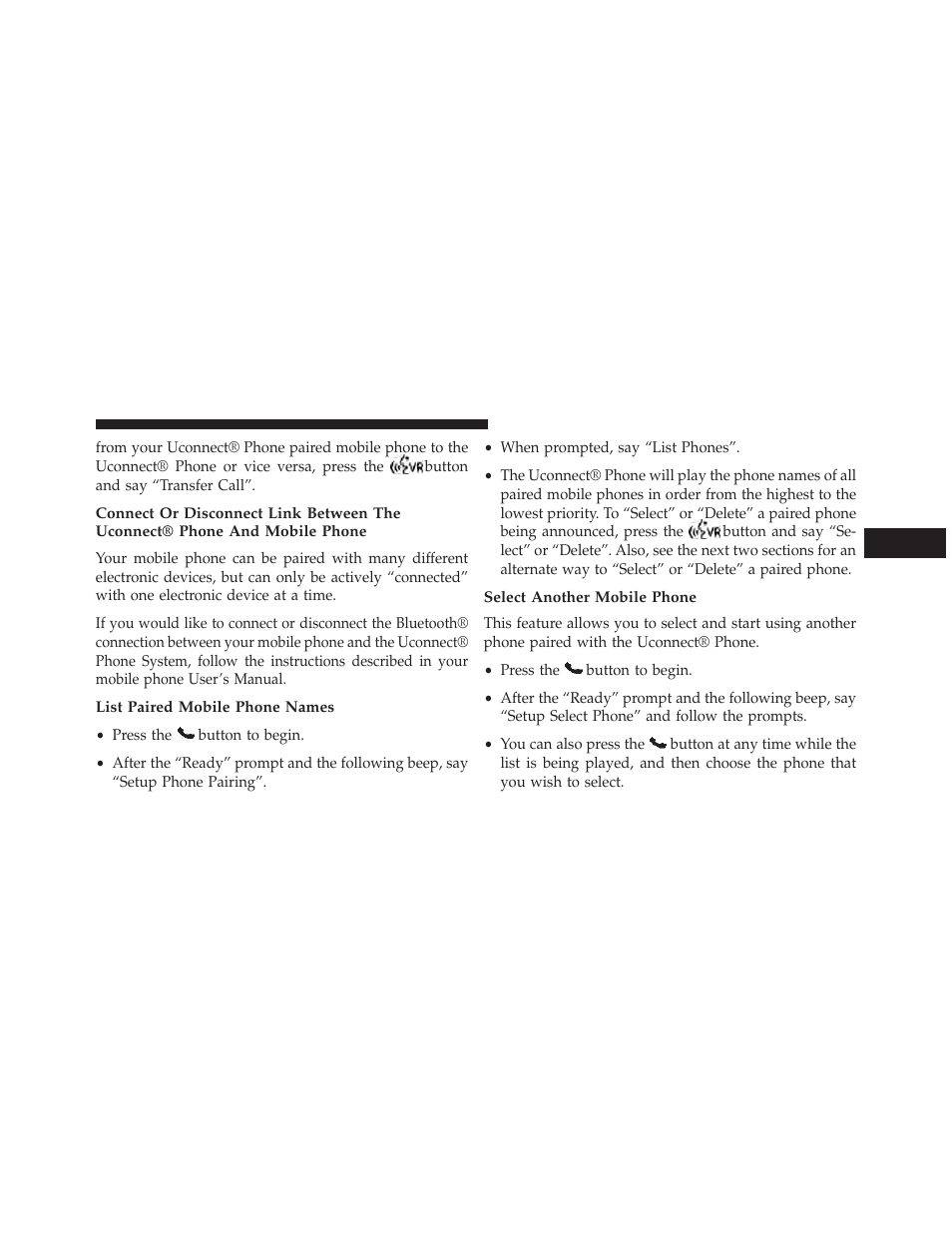 List paired mobile phone names, Select another mobile phone | Dodge 2013 Durango User Manual | Page 155 / 697