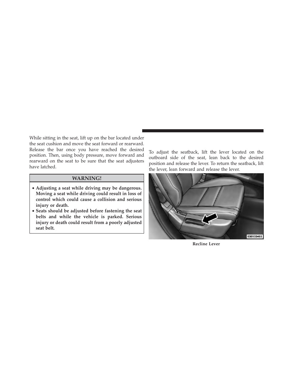 Manual front passenger seatback, Adjustment — recline | Dodge 2013 Durango User Manual | Page 178 / 697