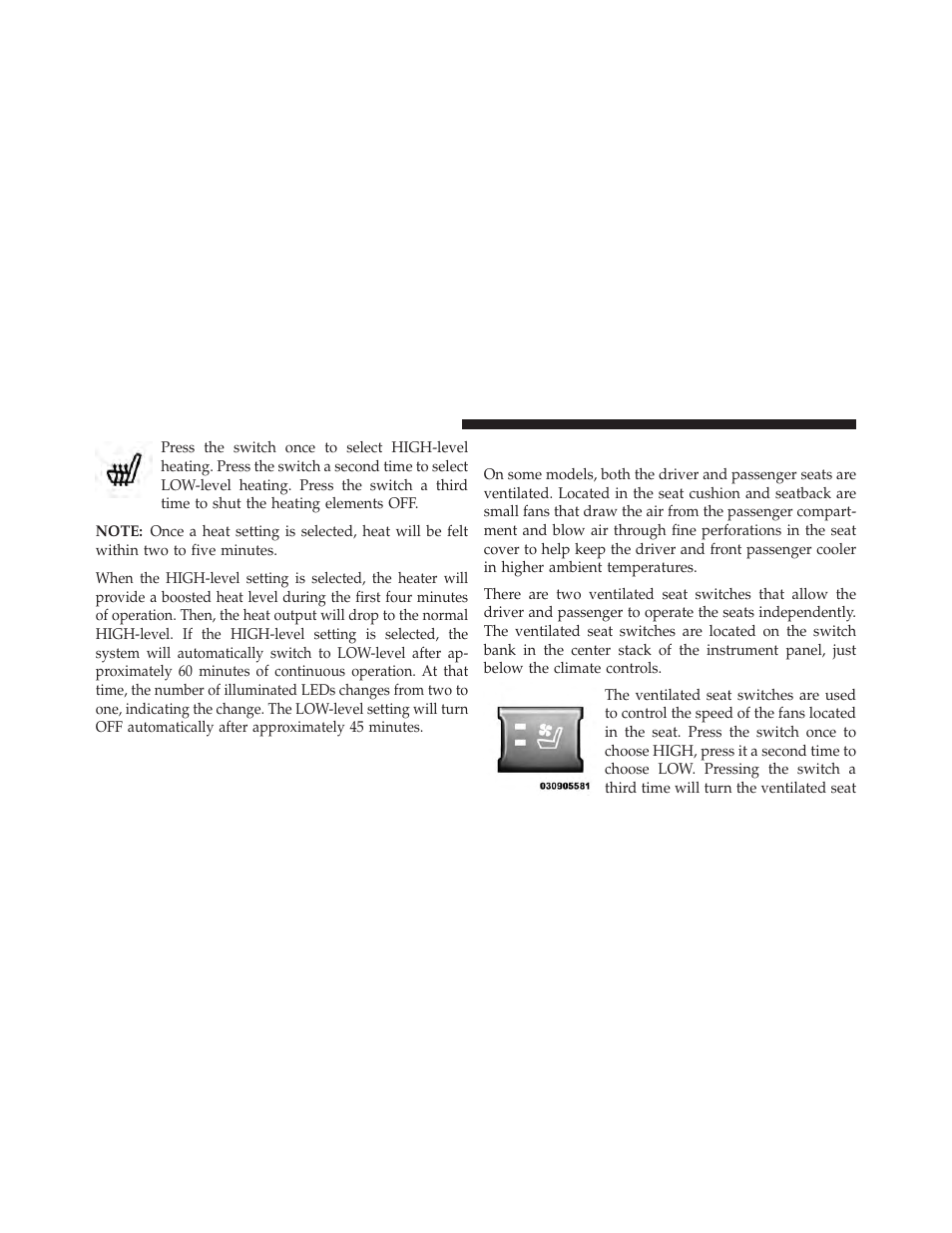 Ventilated seats — if equipped | Dodge 2013 Durango User Manual | Page 182 / 697