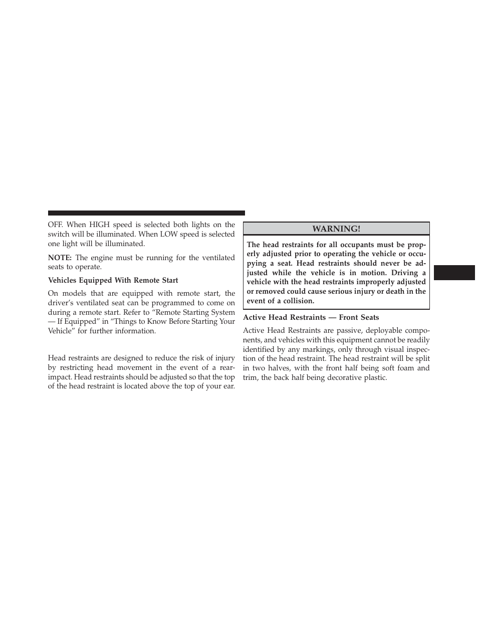 Head restraints, Active head restraints — front seats | Dodge 2013 Durango User Manual | Page 183 / 697