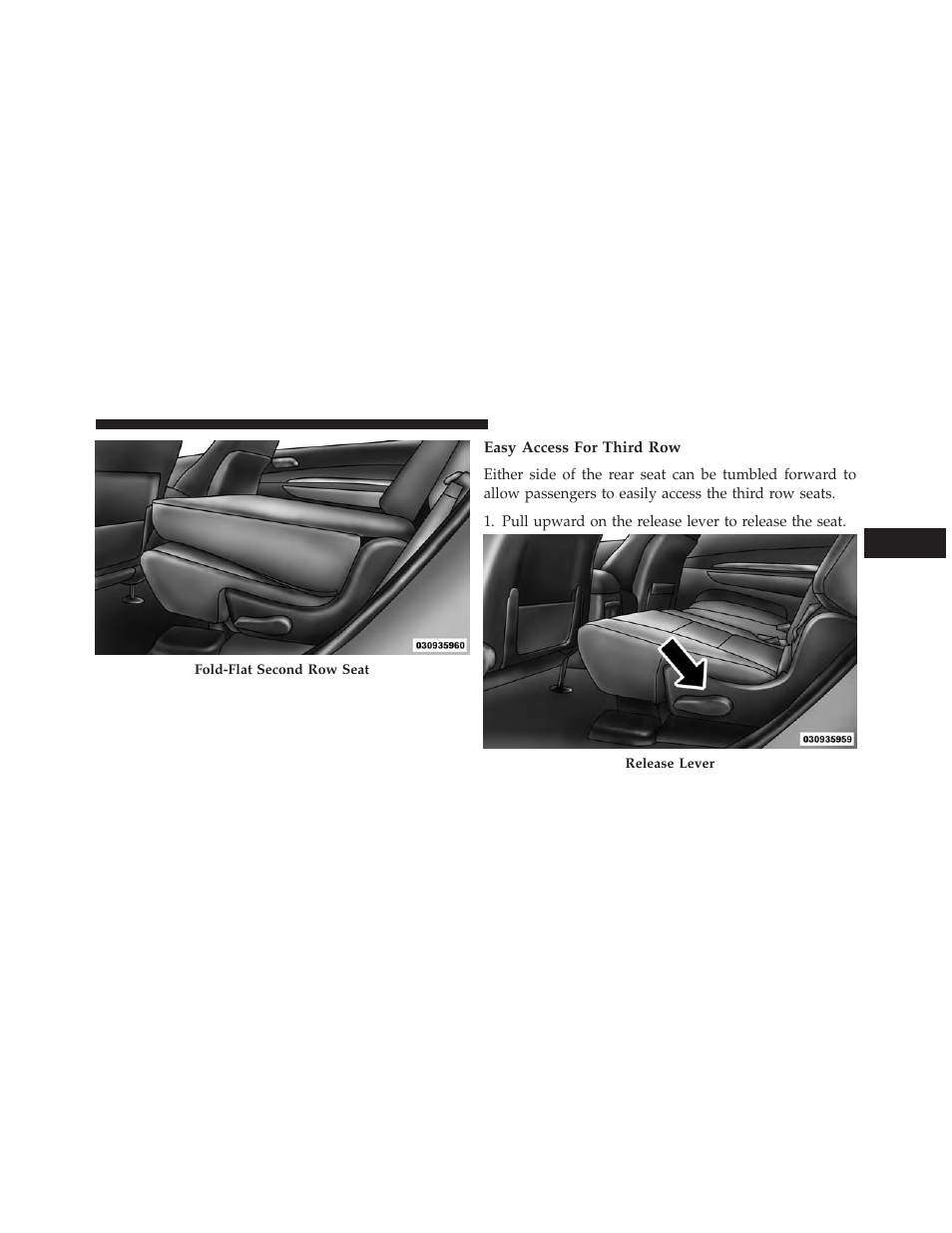 Easy access for third row | Dodge 2013 Durango User Manual | Page 189 / 697