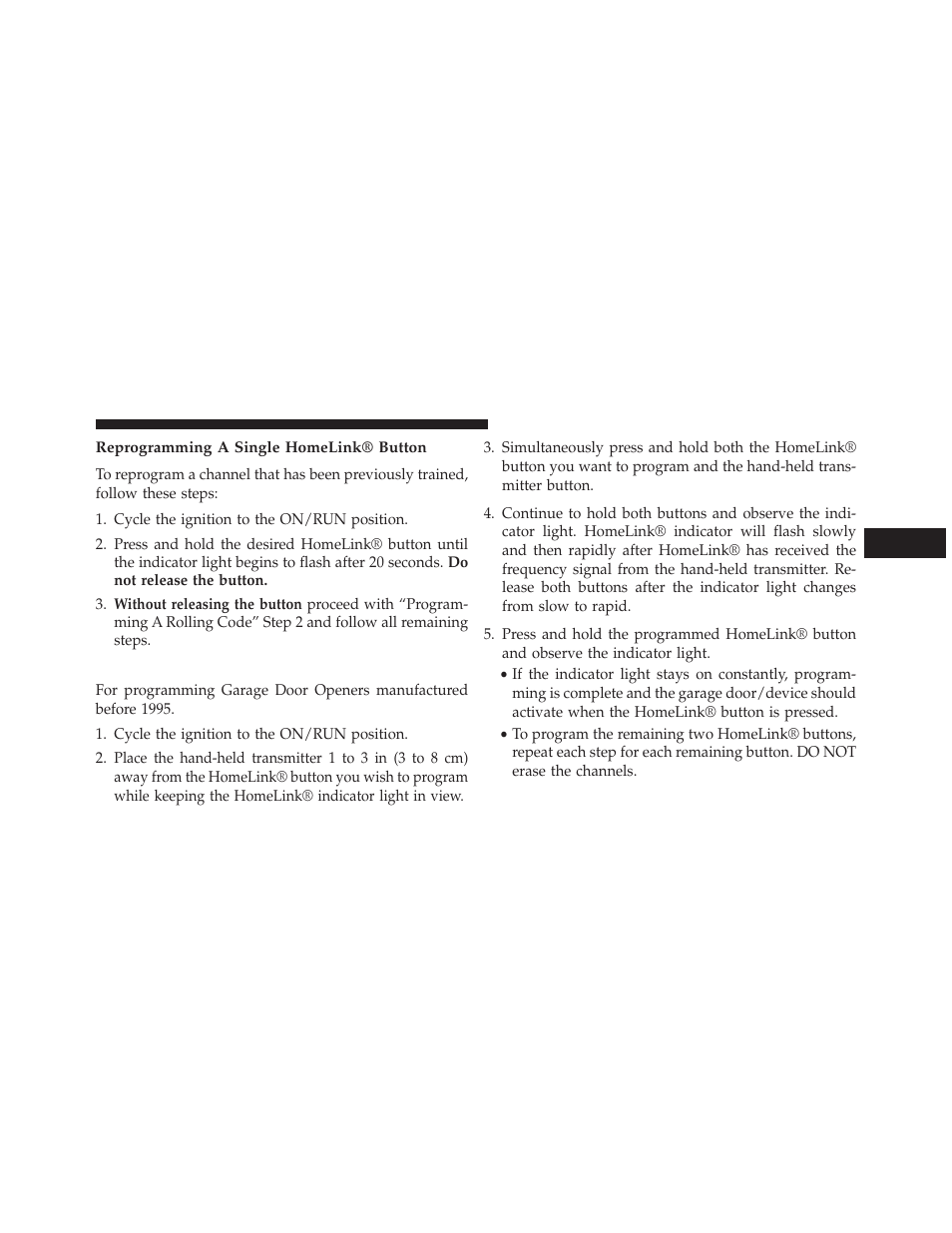 Reprogramming a single homelink® button, Programming a non-rolling code | Dodge 2013 Durango User Manual | Page 269 / 697