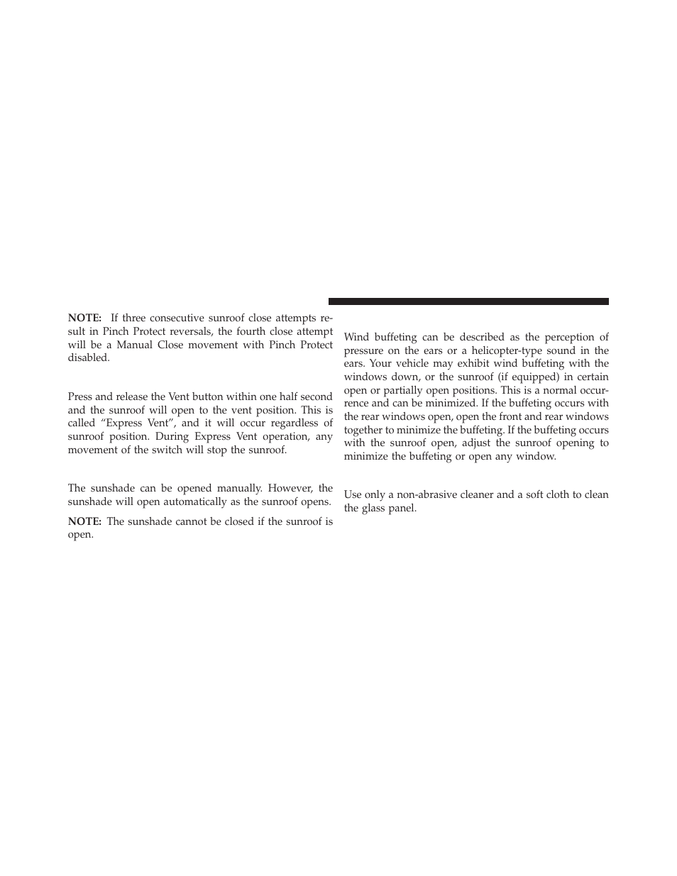 Venting sunroof — express, Sunshade operation, Wind buffeting | Sunroof maintenance | Dodge 2013 Durango User Manual | Page 276 / 697