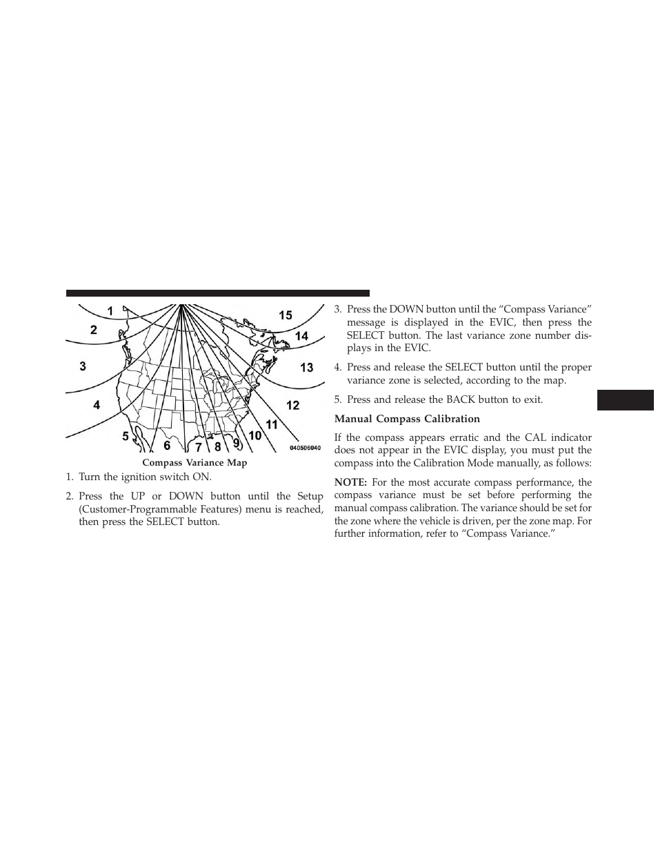 Manual compass calibration | Dodge 2013 Durango User Manual | Page 345 / 697