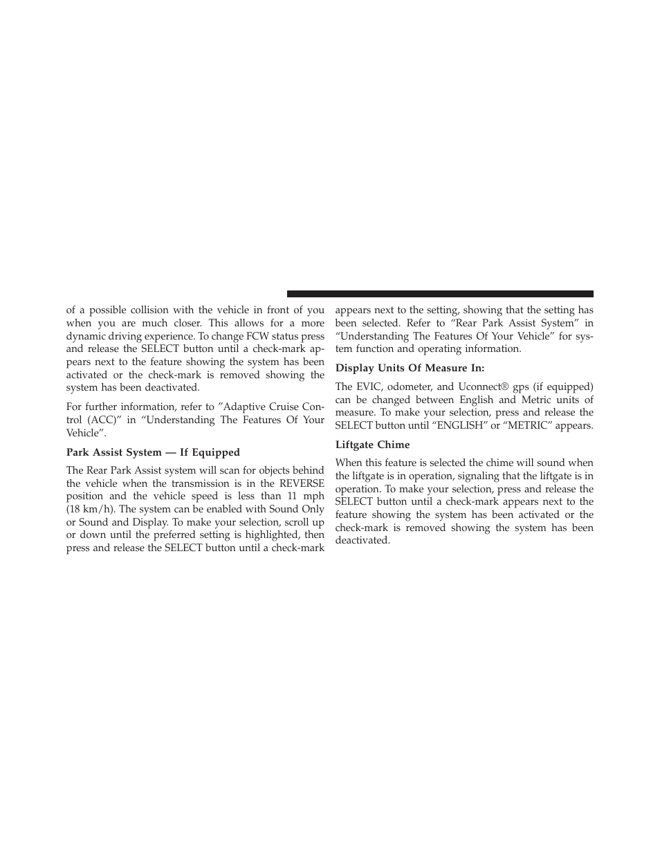 Park assist system — if equipped, Display units of measure in, Liftgate chime | Dodge 2013 Durango User Manual | Page 354 / 697