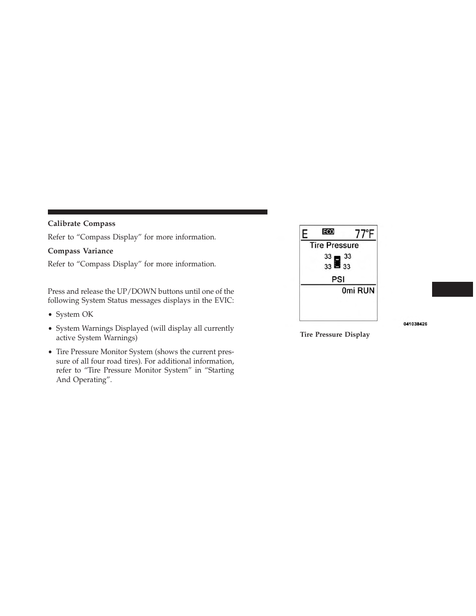 Calibrate compass, Compass variance, System status | Dodge 2013 Durango User Manual | Page 355 / 697