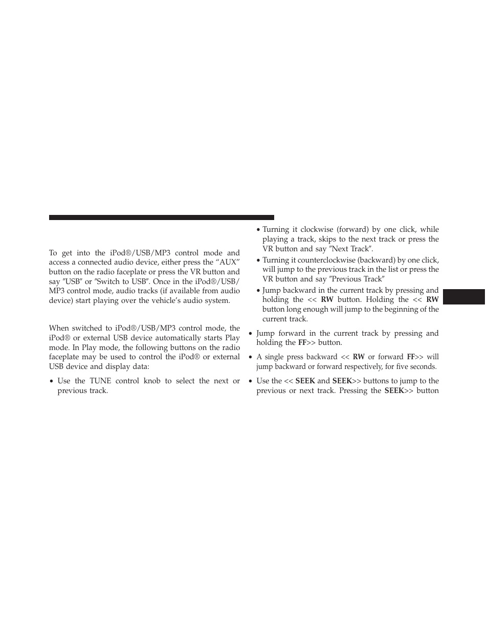Play mode, Controlling the ipod® or external usb device, Using radio buttons | Dodge 2013 Durango User Manual | Page 385 / 697