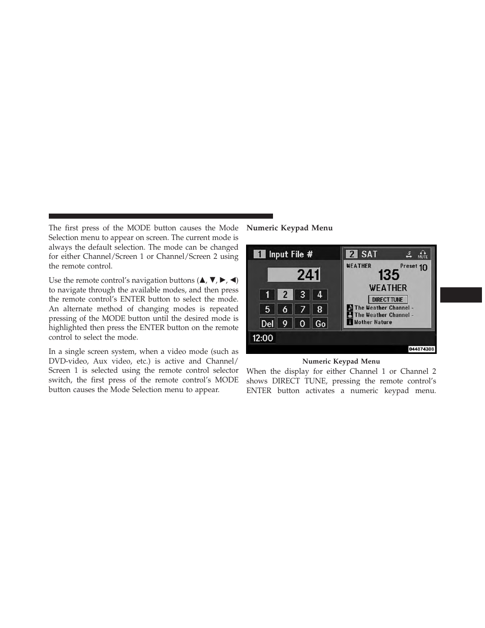 Numeric keypad menu | Dodge 2013 Durango User Manual | Page 413 / 697