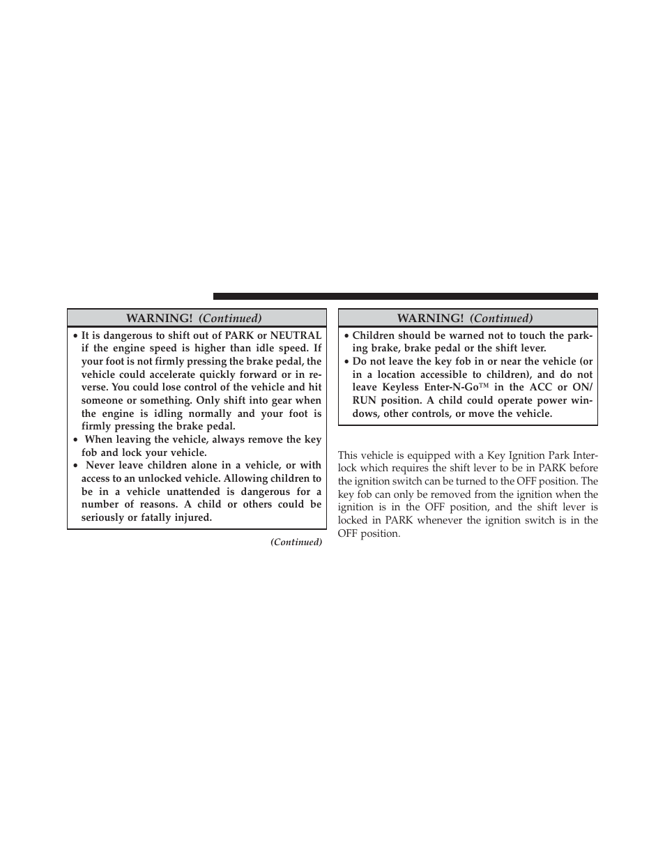 Key ignition park interlock | Dodge 2013 Durango User Manual | Page 454 / 697