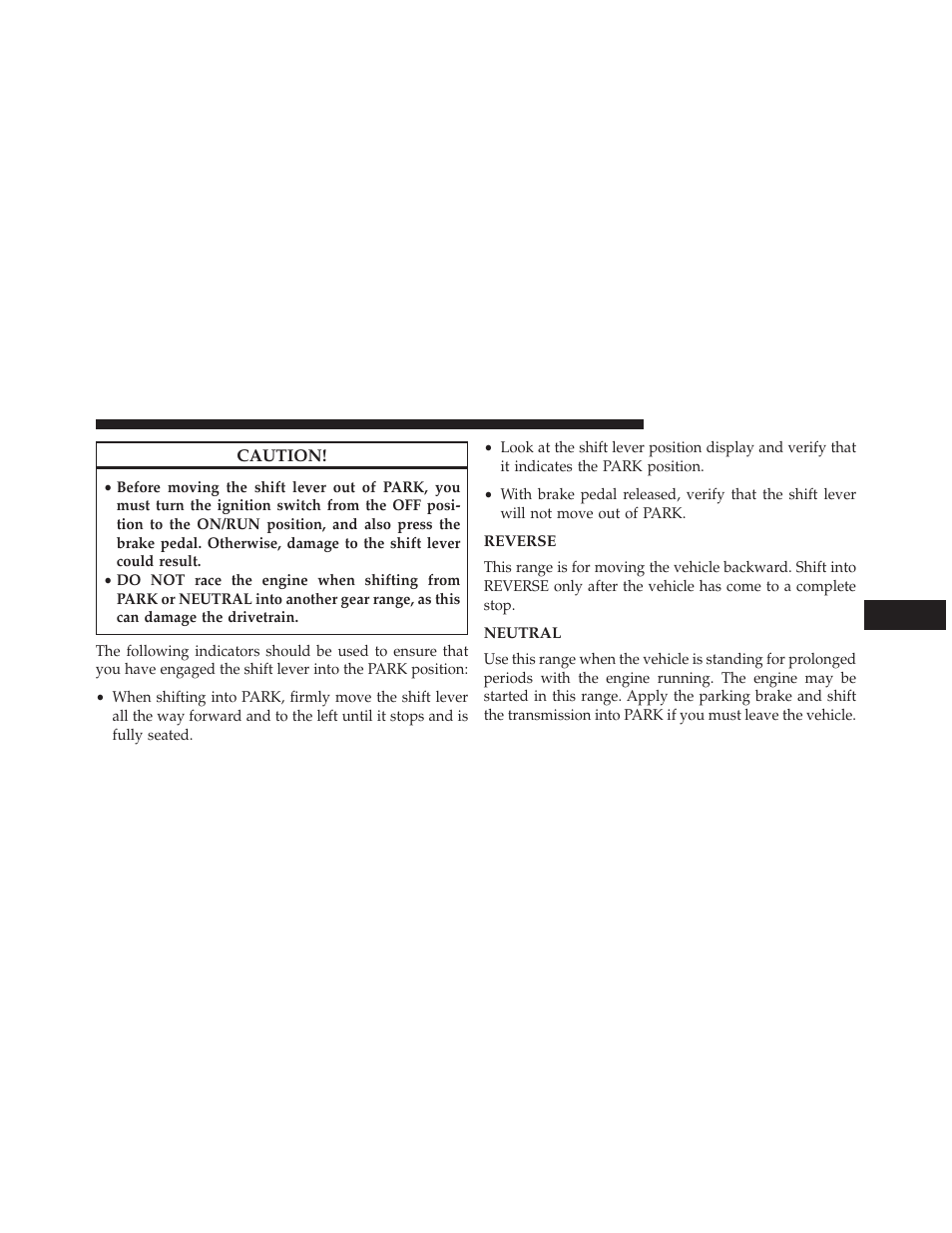 Reverse, Neutral | Dodge 2013 Durango User Manual | Page 459 / 697