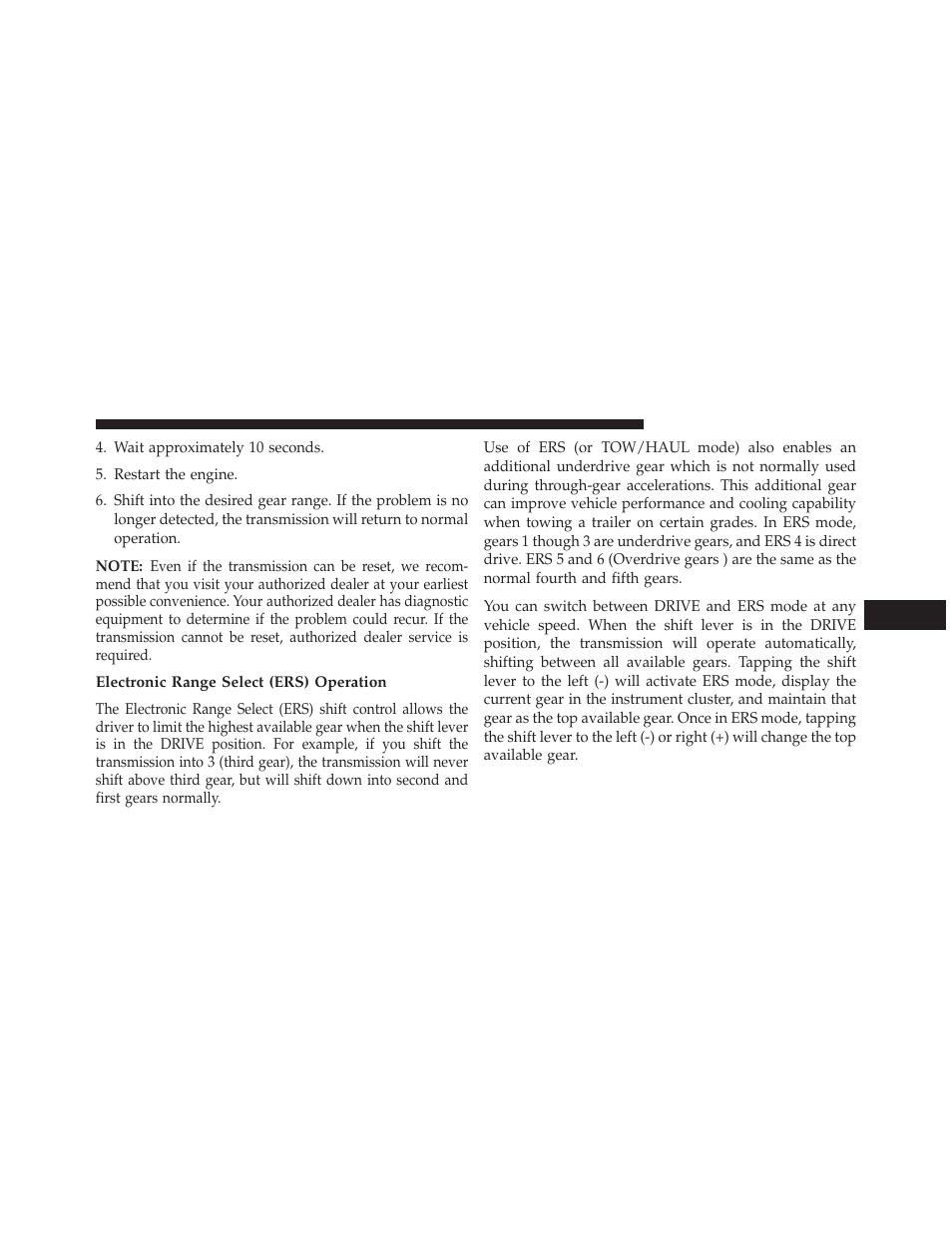 Electronic range select (ers) operation | Dodge 2013 Durango User Manual | Page 471 / 697