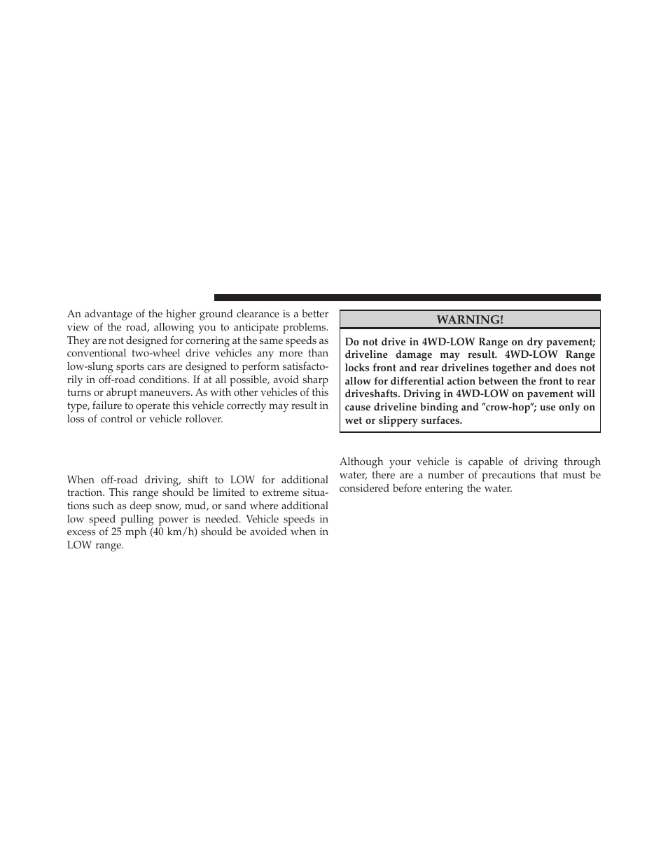 Off-road driving tips, When to use low range – if equipped, Driving through water | Dodge 2013 Durango User Manual | Page 482 / 697