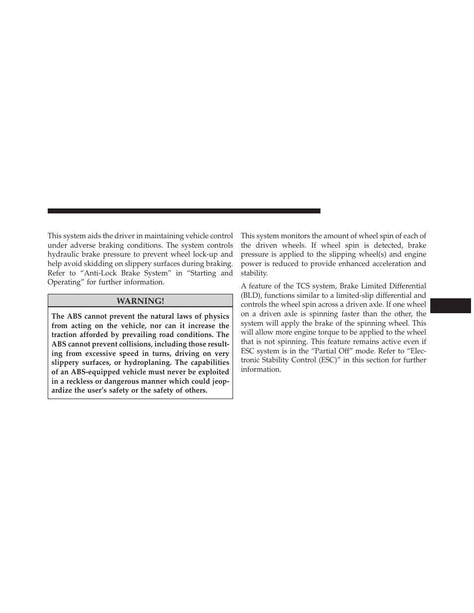Anti-lock brake system (abs), Traction control system (tcs) | Dodge 2013 Durango User Manual | Page 493 / 697