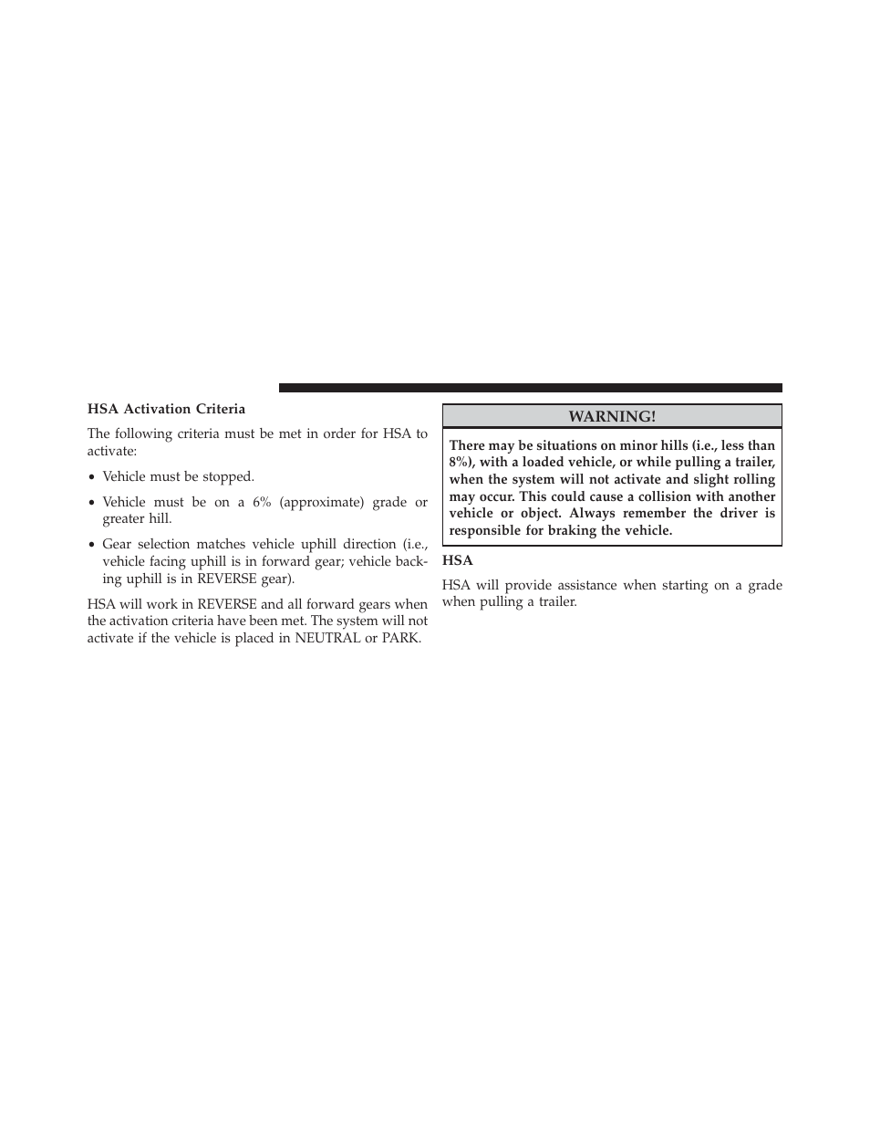 Hsa activation criteria | Dodge 2013 Durango User Manual | Page 500 / 697