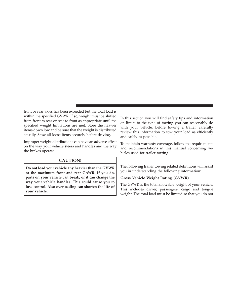 Trailer towing, Common towing definitions, Gross vehicle weight rating (gvwr) | Dodge 2013 Durango User Manual | Page 552 / 697