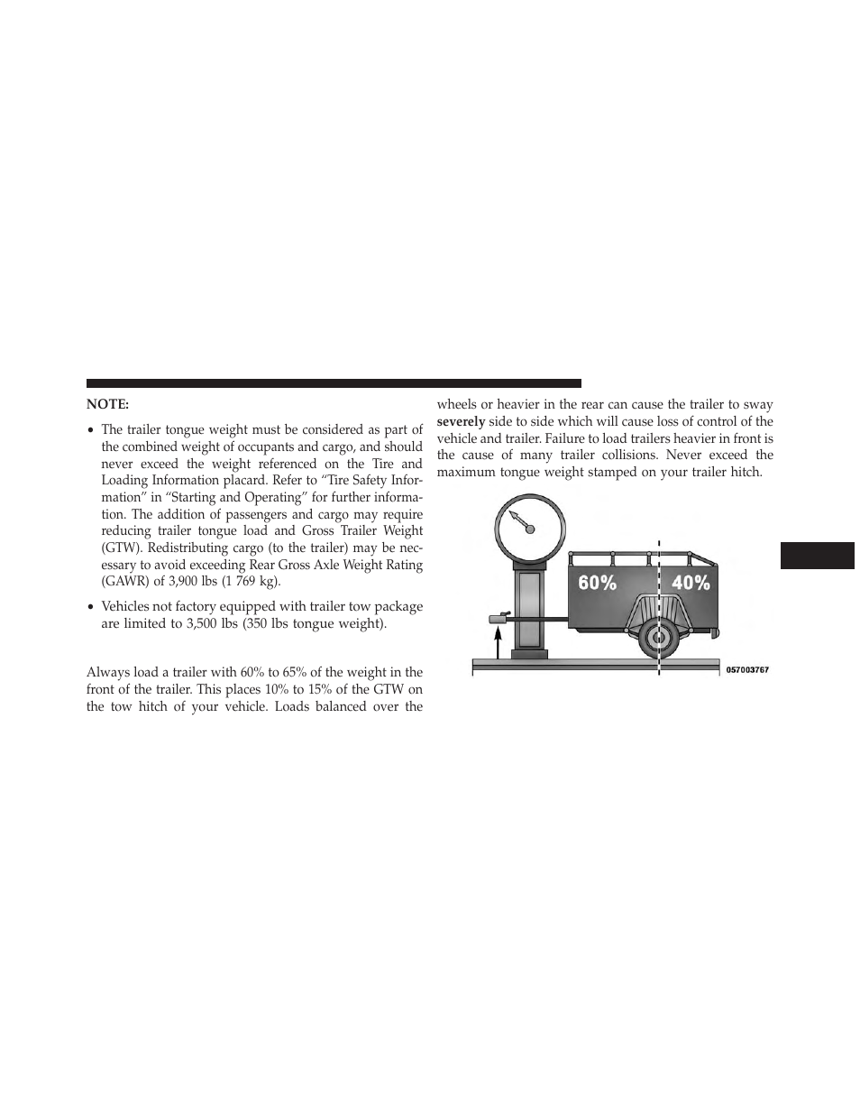Trailer and tongue weight | Dodge 2013 Durango User Manual | Page 559 / 697