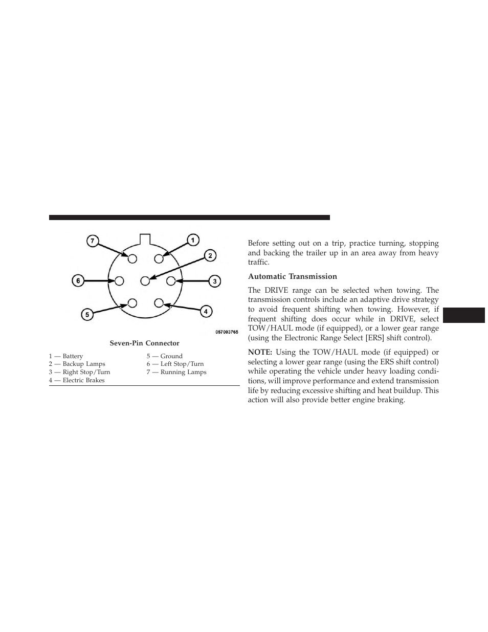 Towing tips, Automatic transmission | Dodge 2013 Durango User Manual | Page 565 / 697