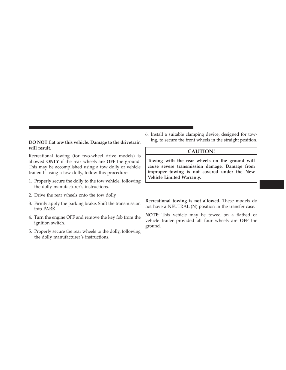 Recreational towing – rear-wheel drive models, Recreational towing – rear-wheel drive, Models | Recreational towing – all-wheel drive models, Single-speed transfer case) | Dodge 2013 Durango User Manual | Page 569 / 697