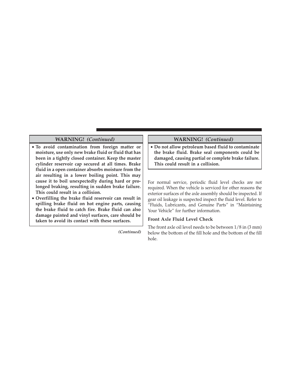 Front/rear axle fluid, Front axle fluid level check | Dodge 2013 Durango User Manual | Page 634 / 697