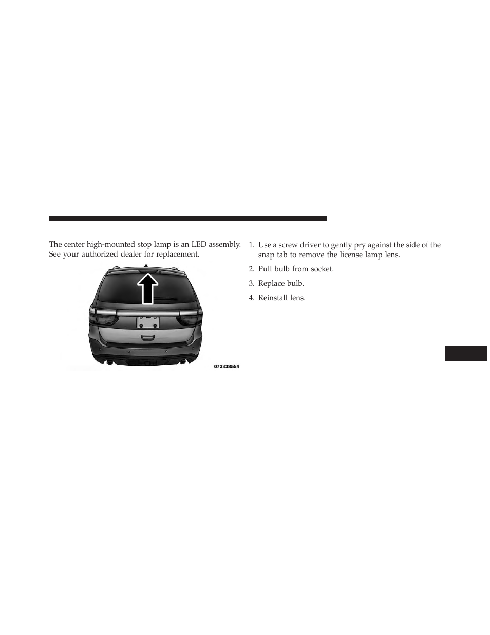 Center high-mounted stop lamp (chmsl), Rear license lamp | Dodge 2013 Durango User Manual | Page 657 / 697