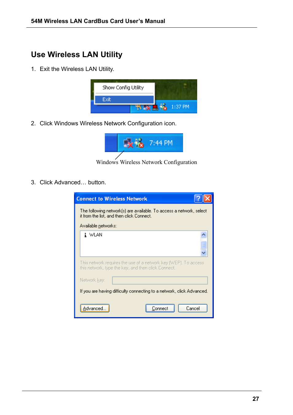 Use wireless lan utility | Boca Research Wireless LAN CardBus Card 54M User Manual | Page 27 / 40