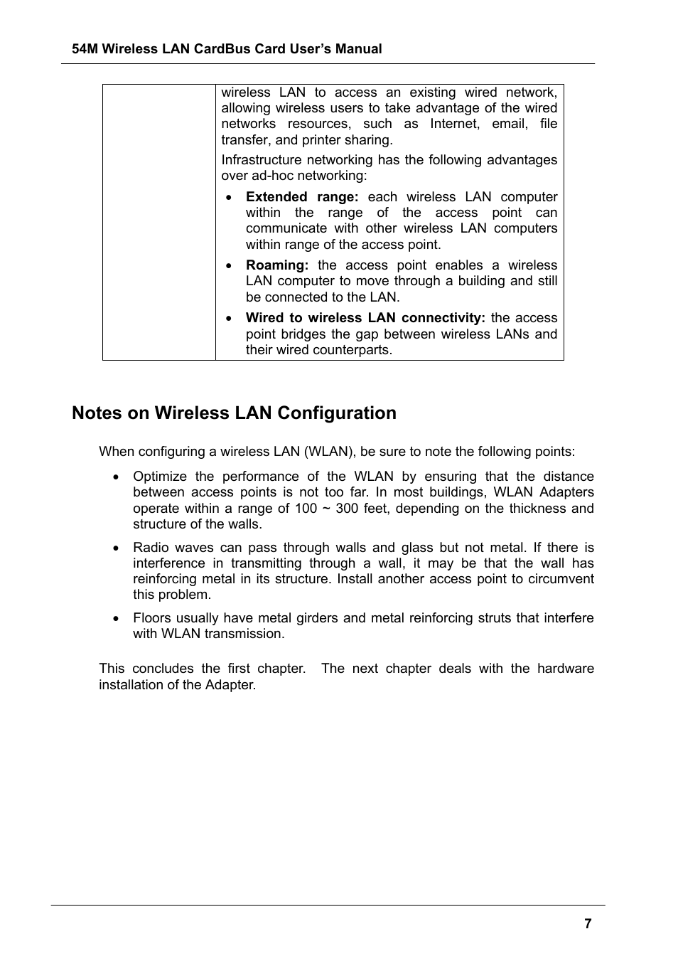 Notes on wireless lan configuration | Boca Research Wireless LAN CardBus Card 54M User Manual | Page 7 / 40