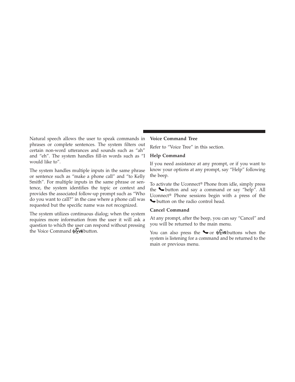 Voice command tree, Help command, Cancel command | Dodge 2013 Charger SRT8 User Manual | Page 154 / 587