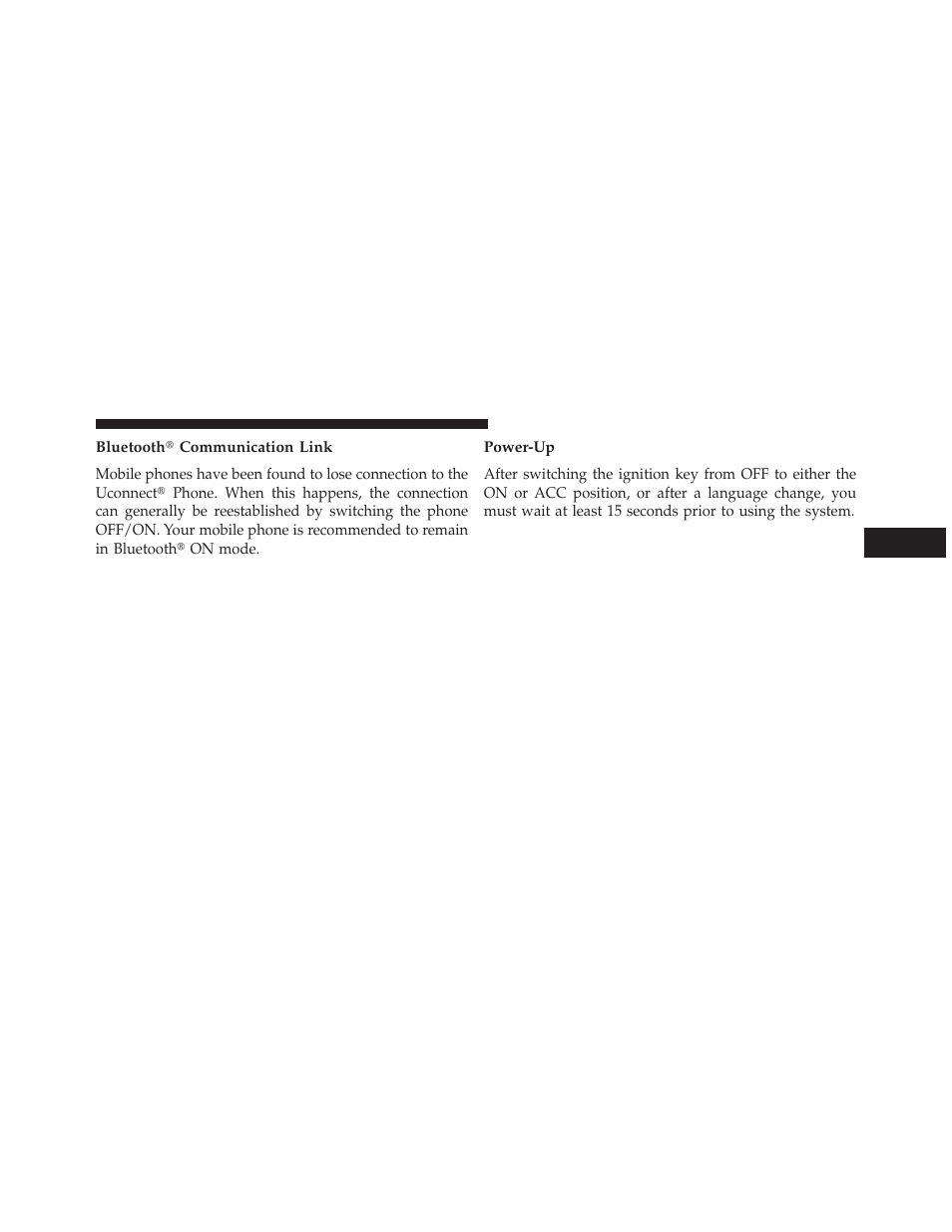 Bluetooth communication link, Power-up | Dodge 2013 Charger SRT8 User Manual | Page 181 / 587