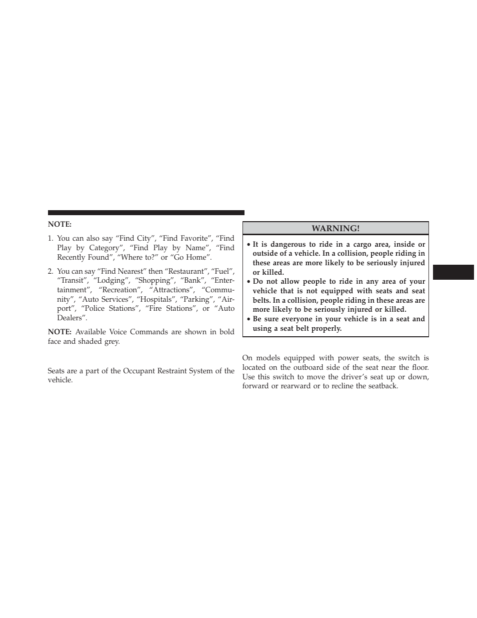 Seats, Power seats | Dodge 2013 Charger SRT8 User Manual | Page 201 / 587