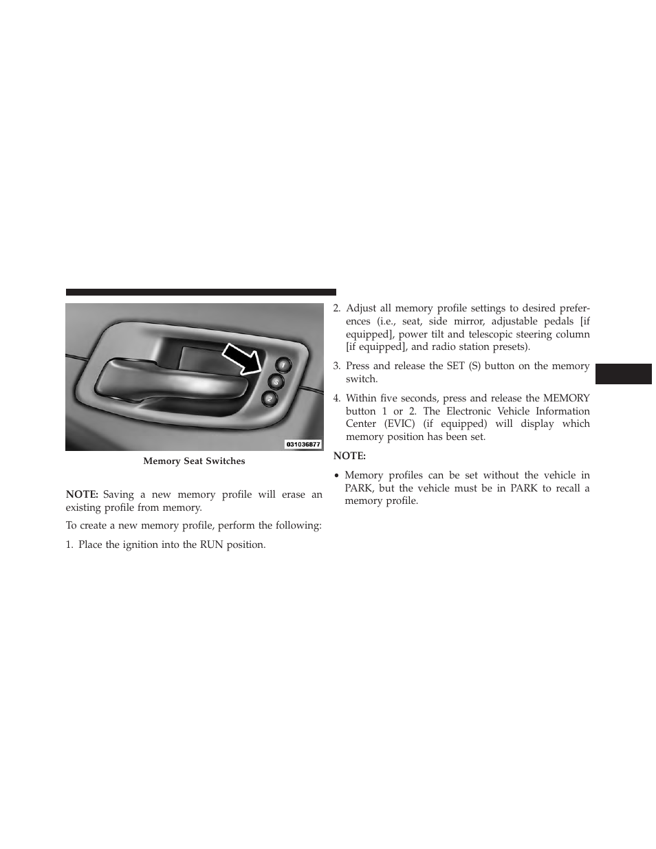 Programming the memory feature | Dodge 2013 Charger SRT8 User Manual | Page 215 / 587