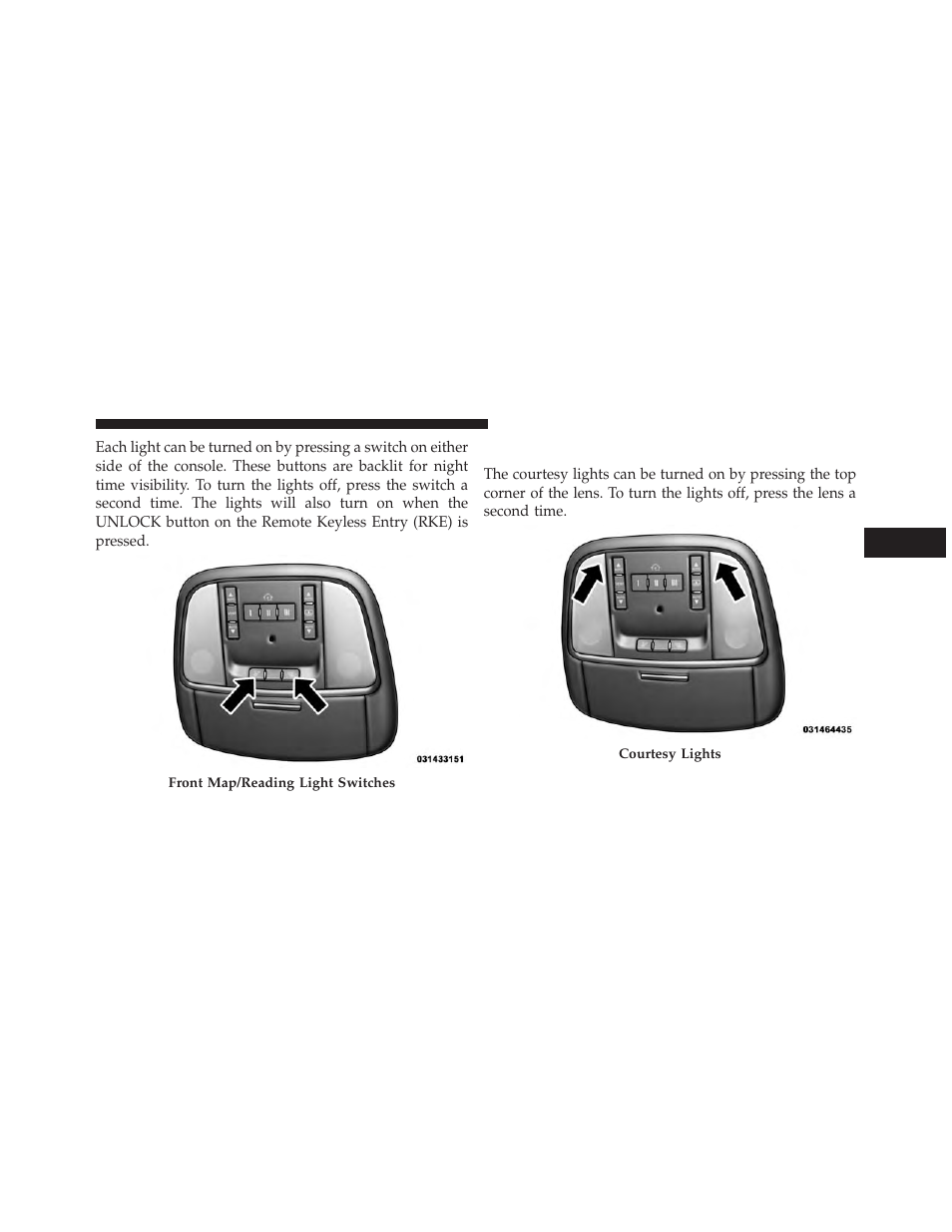 Courtesy lights | Dodge 2013 Charger SRT8 User Manual | Page 227 / 587