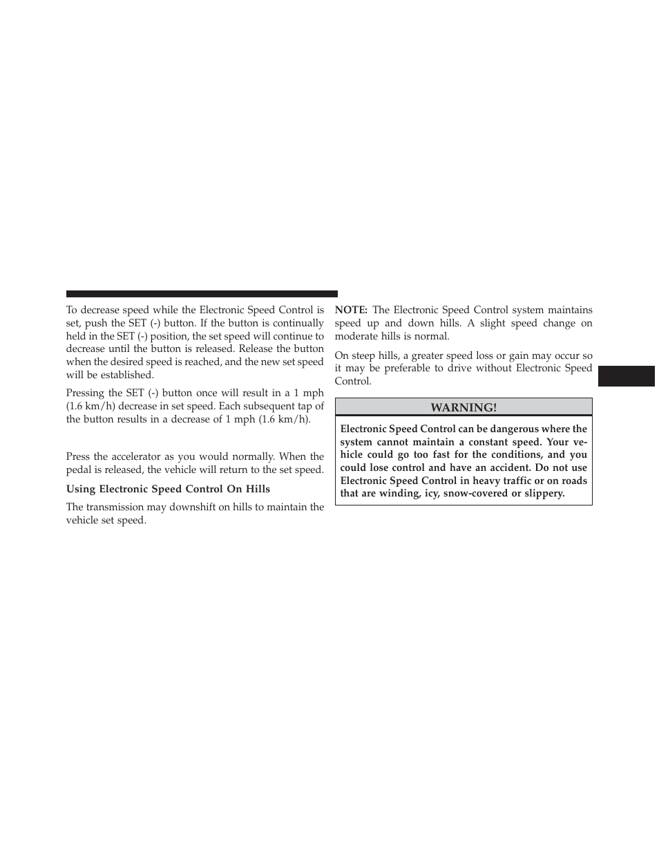 To accelerate for passing, Using electronic speed control on hills | Dodge 2013 Charger SRT8 User Manual | Page 243 / 587