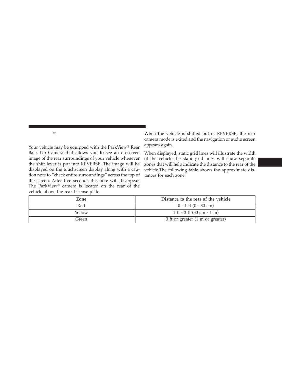 Parkview rear back up camera — if equipped, Parkview௡ rear back up camera — if, Equipped | Dodge 2013 Charger SRT8 User Manual | Page 277 / 587