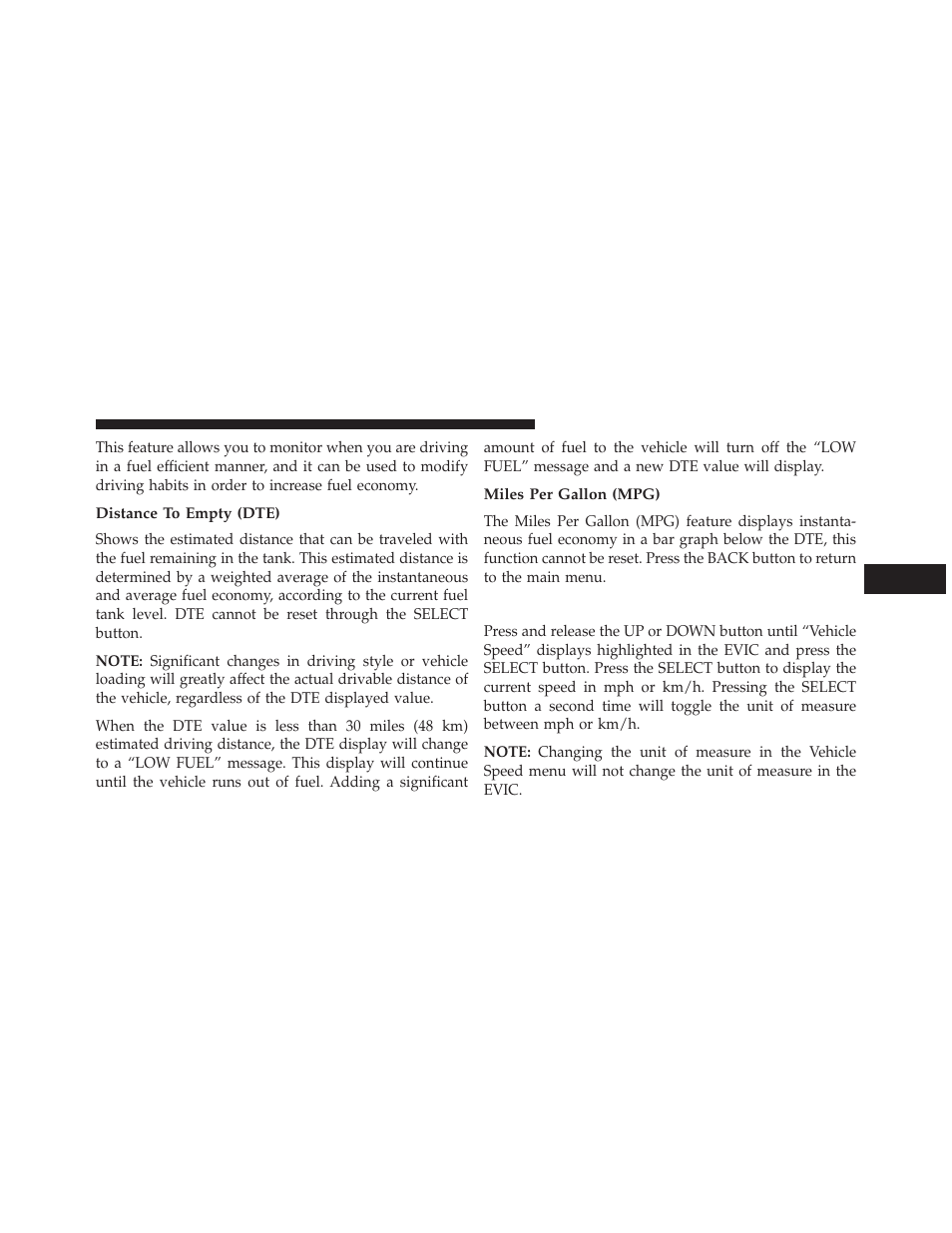 Distance to empty (dte), Miles per gallon (mpg), Vehicle speed | Dodge 2013 Charger SRT8 User Manual | Page 331 / 587