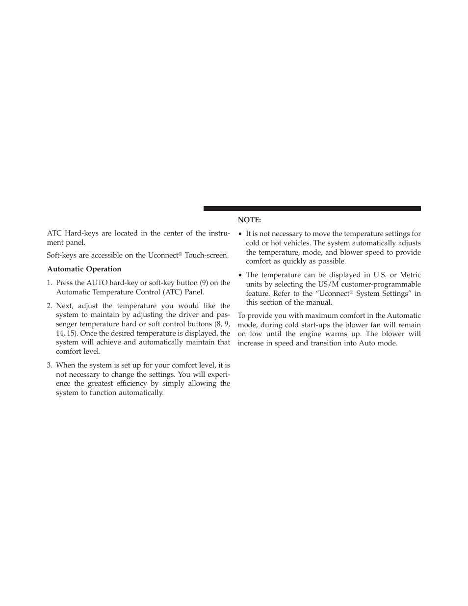 Automatic temperature control (atc), Automatic operation | Dodge 2013 Charger SRT8 User Manual | Page 378 / 587