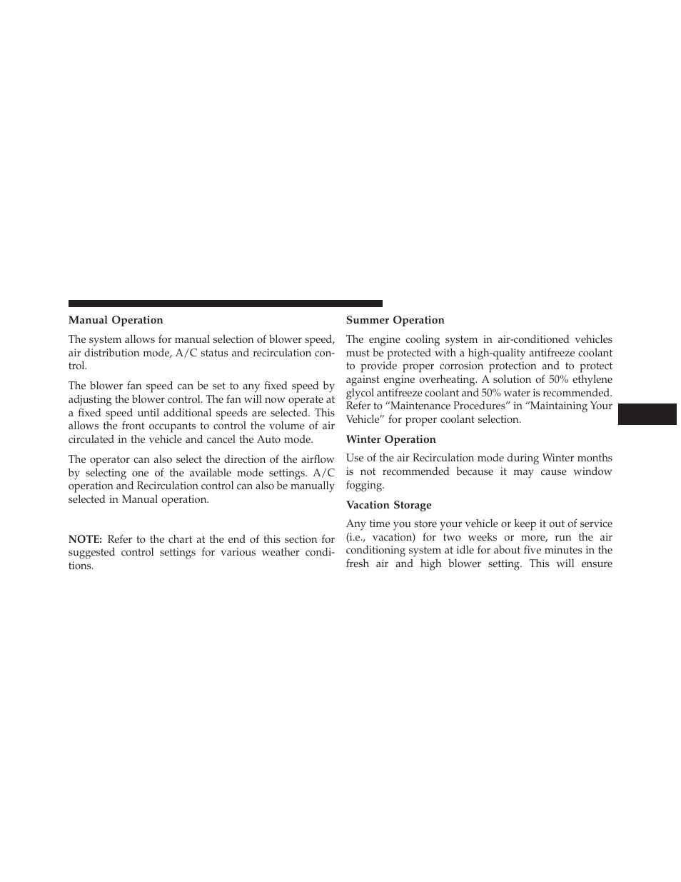 Manual operation, Operating tips, Summer operation | Winter operation, Vacation storage | Dodge 2013 Charger SRT8 User Manual | Page 379 / 587