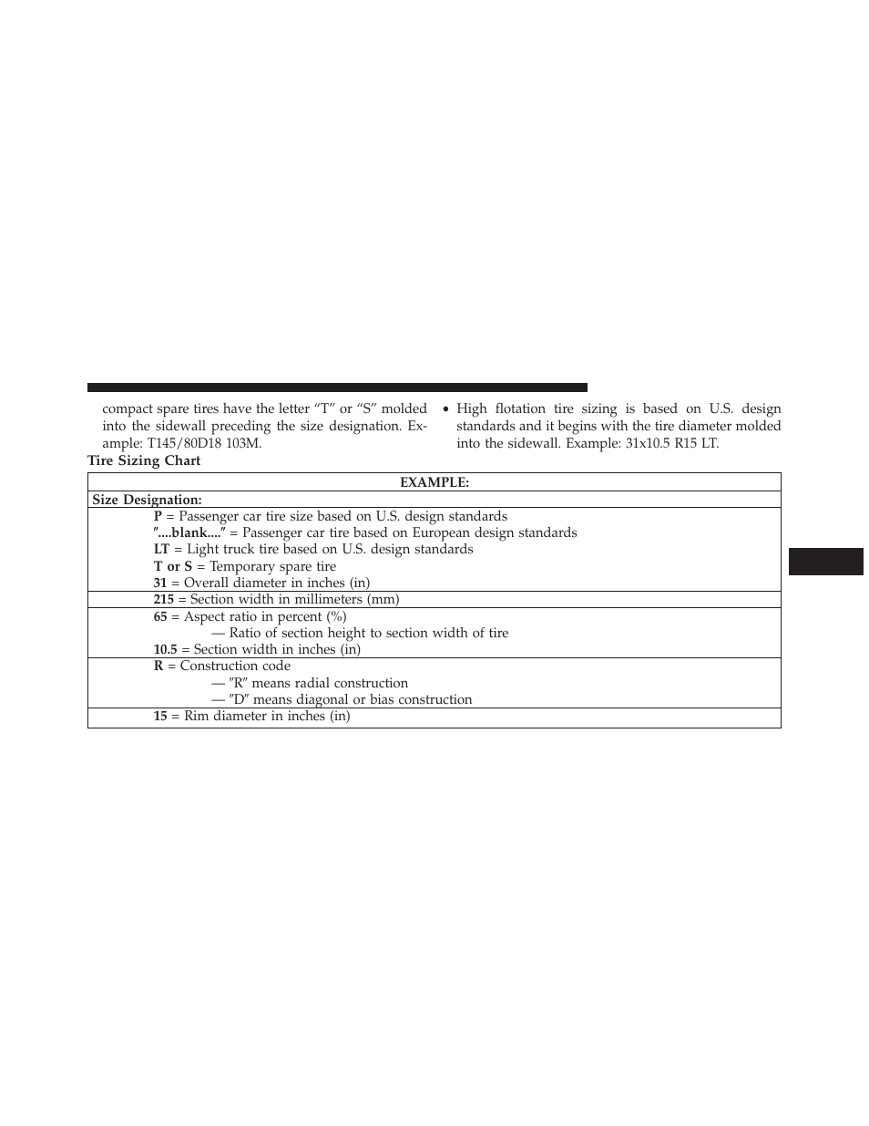 Tire sizing chart | Dodge 2013 Charger SRT8 User Manual | Page 425 / 587