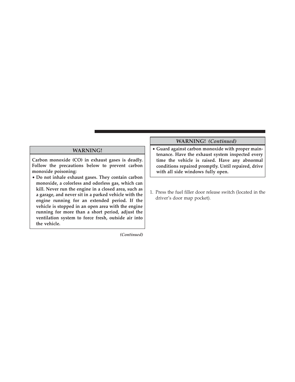 Carbon monoxide warnings, Adding fuel | Dodge 2013 Charger SRT8 User Manual | Page 458 / 587