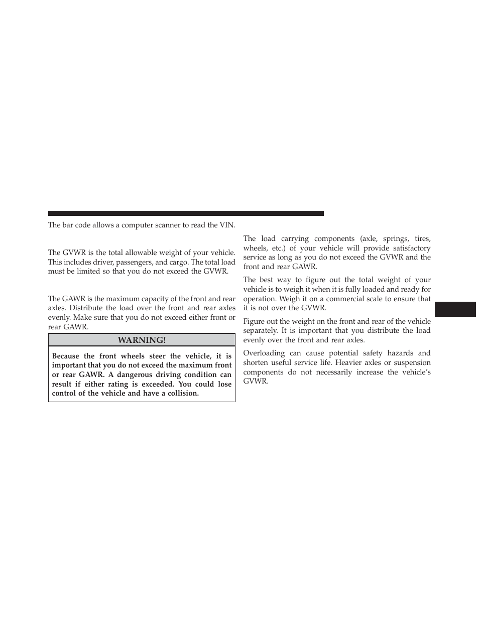 Gross vehicle weight rating (gvwr), Gross axle weight rating (gawr), Overloading | Dodge 2013 Charger SRT8 User Manual | Page 463 / 587