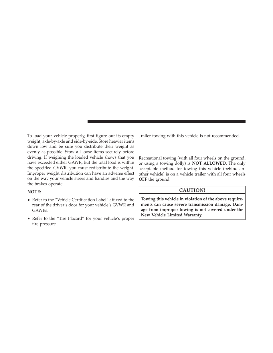 Loading, Trailer towing, Recreational towing (behind motorhome, etc.) | Recreational towing (behind, Motorhome, etc.) | Dodge 2013 Charger SRT8 User Manual | Page 464 / 587