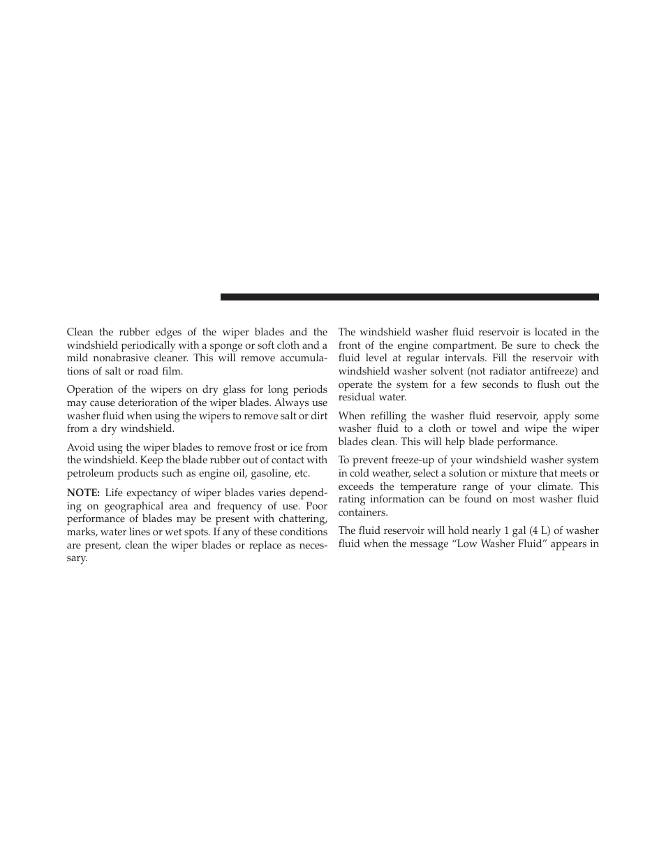 Windshield wiper blades, Adding washer fluid | Dodge 2013 Charger SRT8 User Manual | Page 502 / 587