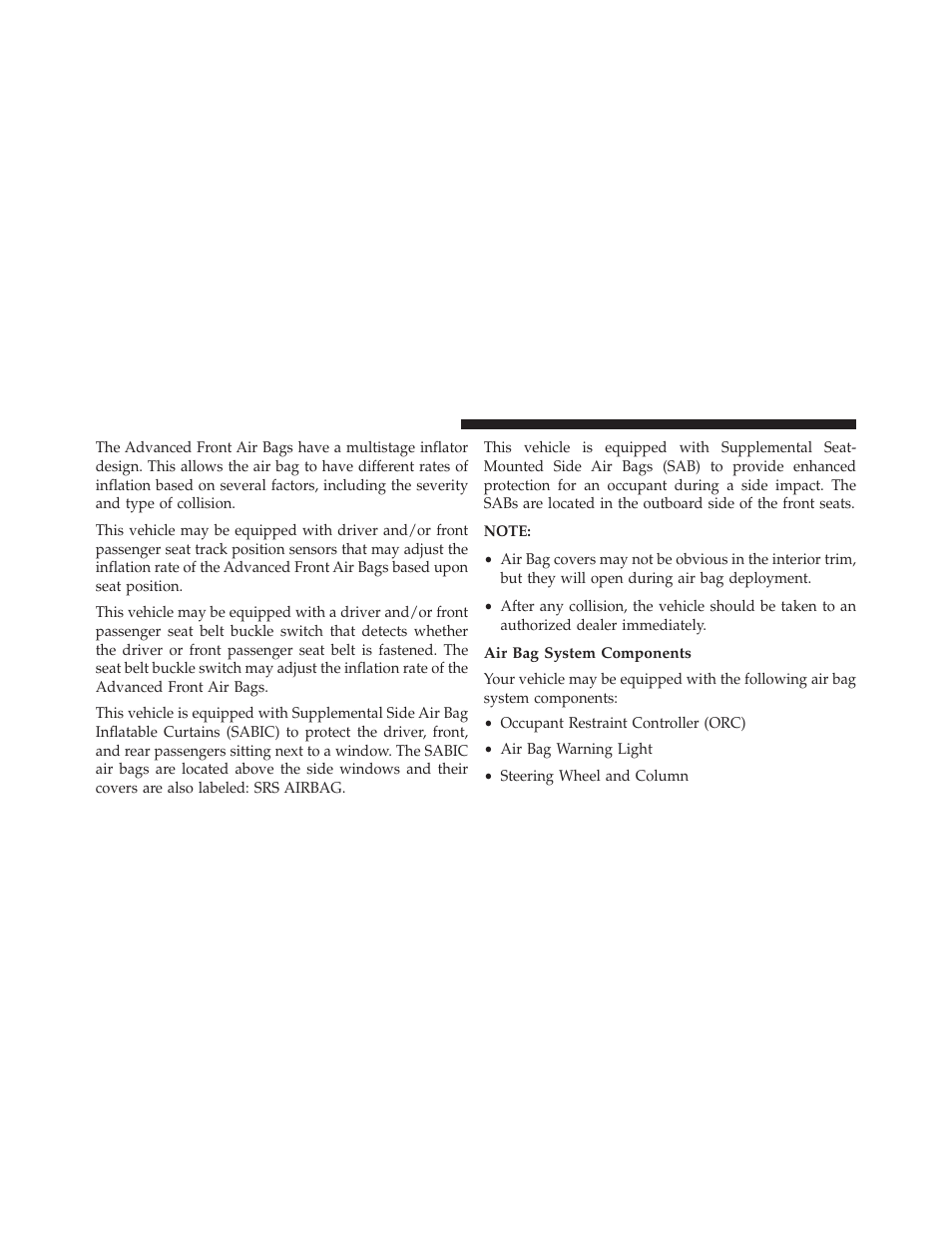 Air bag system components | Dodge 2013 Charger SRT8 User Manual | Page 62 / 587