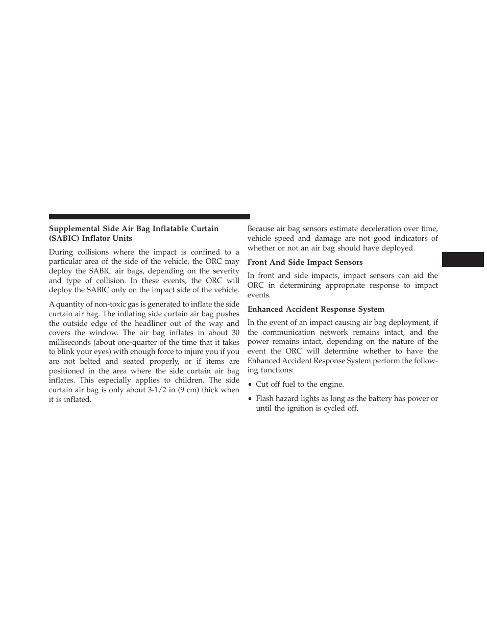 Front and side impact sensors, Enhanced accident response system | Dodge 2013 Charger SRT8 User Manual | Page 71 / 587