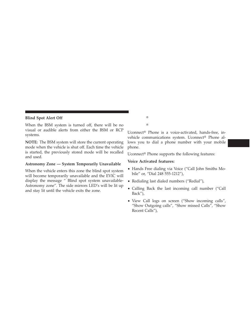 Uconnect (4.3), Uconnect 4.3, Voice activated features | Uconnect௡ (4.3), Uconnect௡ 4.3 | Dodge 2013 Charger User Manual | Page 125 / 622